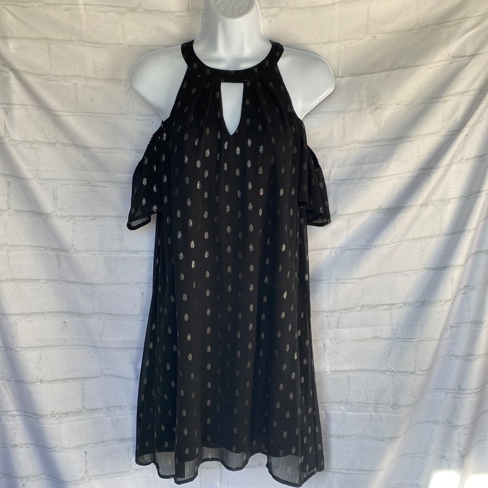 Black chiffon small polka dot tunic dress